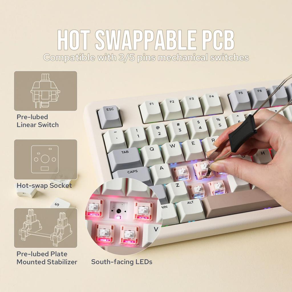 EPOMAKER Galaxy70 Wireless Gaming Aluminum Mechanical Keyboard with Bluetooth Wired Programmable Creamy and Technical Standards Certification Petal