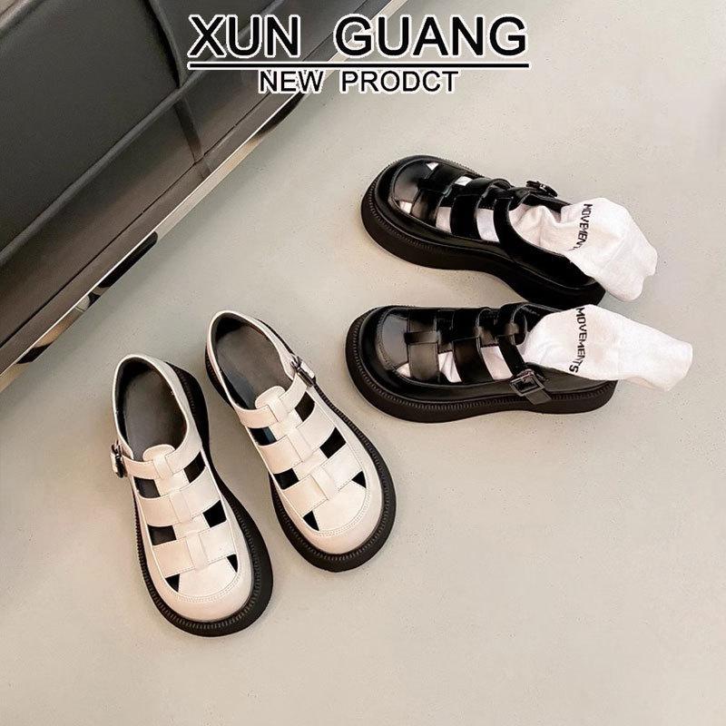 Leather Baotou Sandals Women's Summer 2025 New College Style Hollow Casual Shoes Muffin Platform Roman Sandals
