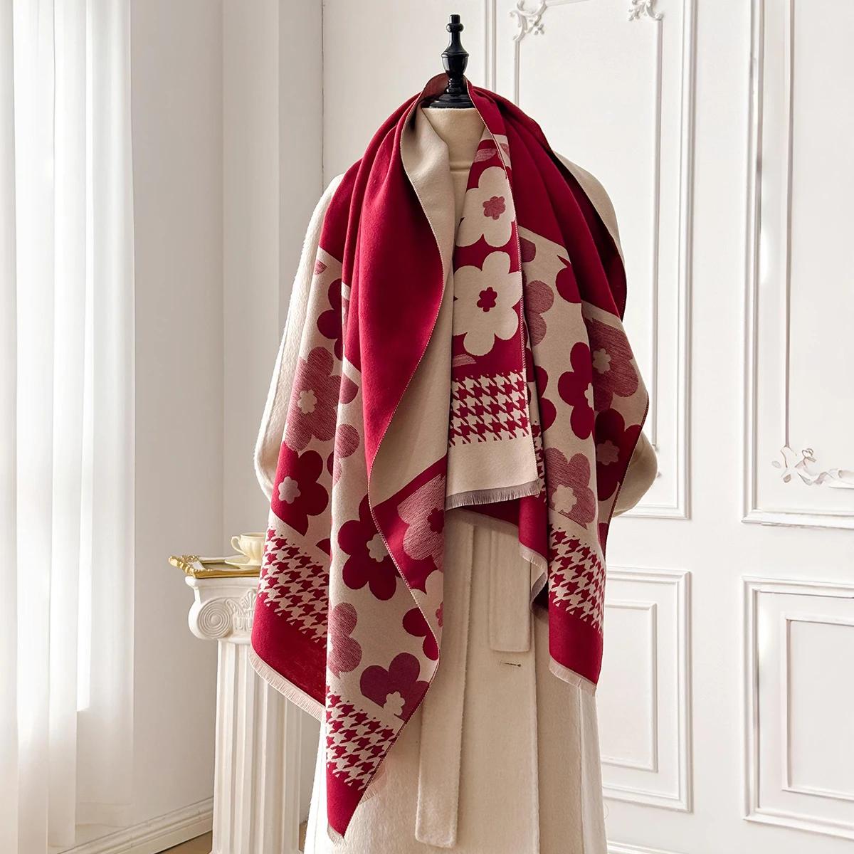 

2025 Новий Елегантний Жіночий Пашміновий Жаккардовий Кашеміровий Шарф Зимовий Товстий Теплий Двосторонній Шаль Захист від Холоду Вітрозахисний Шарф-Ковдра червоний