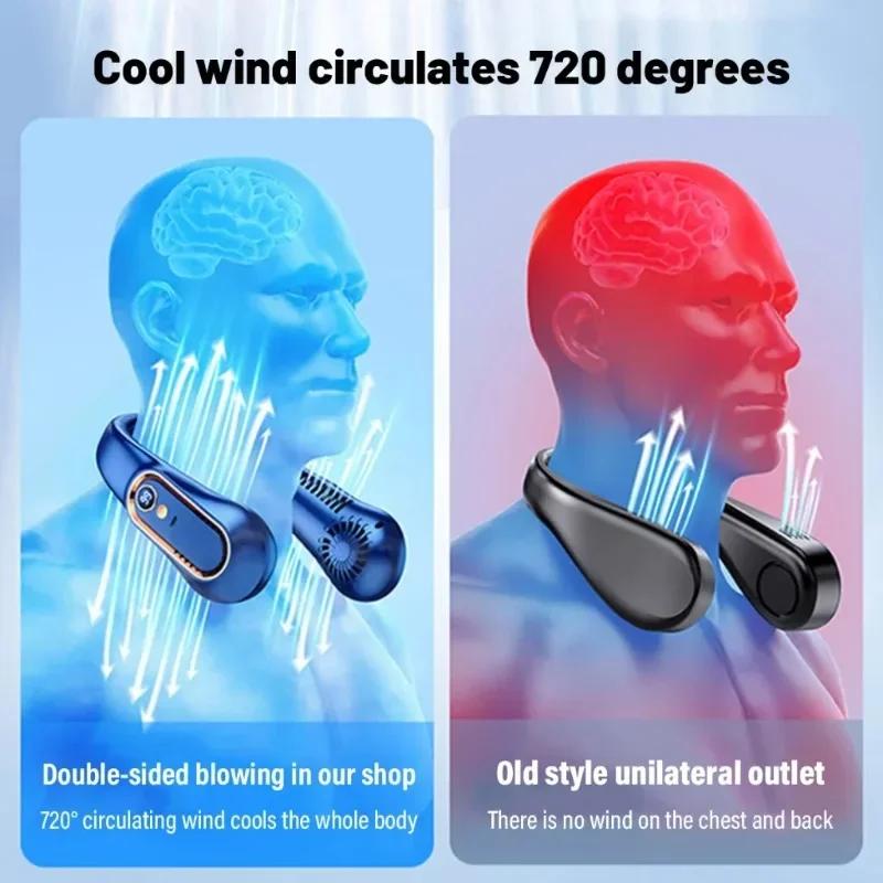 1PCS 5 Gears Hanging Neck Fan 720 ° Circulating Air Outlet Smart Digital Display 7000mAh Long Battery Life For Fitness City Walk