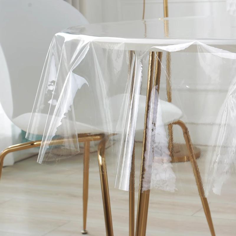 PVC Waterproof and Oil Proof Tablecloth Transparent Plastic Circular Rectangular Dining Table Cloth Dust Protection Film Home Decoration Tables Cover