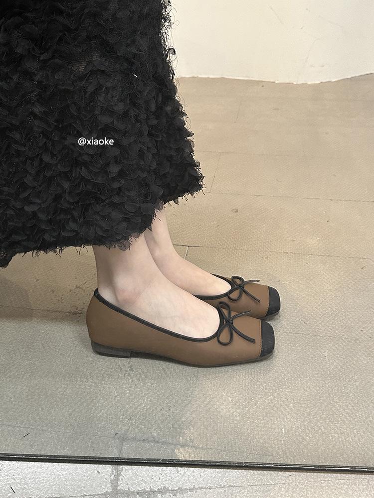Xiaoxiangfeng Shallow Mouth Single Shoe Girl 2025 New Korean Version Bow Round Head Gentle Fairy Doudou Shoes Female Flat Bottom