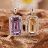 Natural Rectangular Amethyst Citrine Pendant Necklace Women'S S925 Sterling Silver Colored Jewelry
