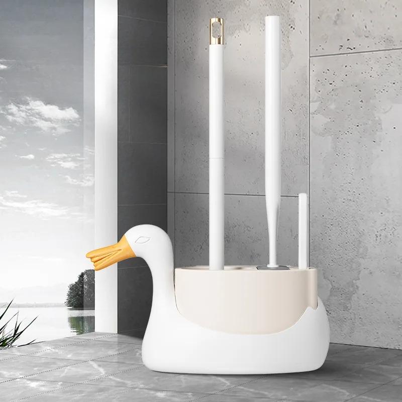 White Swan 3-in-1 Toilet Brush Wall Hanging Household No Dead Ends Toilet Brush Set Toilet Brush Cleaning Bathroom Accessories