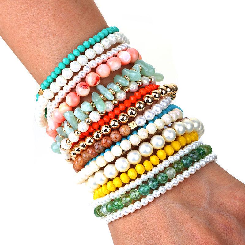 Colorful Multi-Strand Beaded Bracelet Set: Pearl & Stone Stackable Fashion Jewelry for Women
