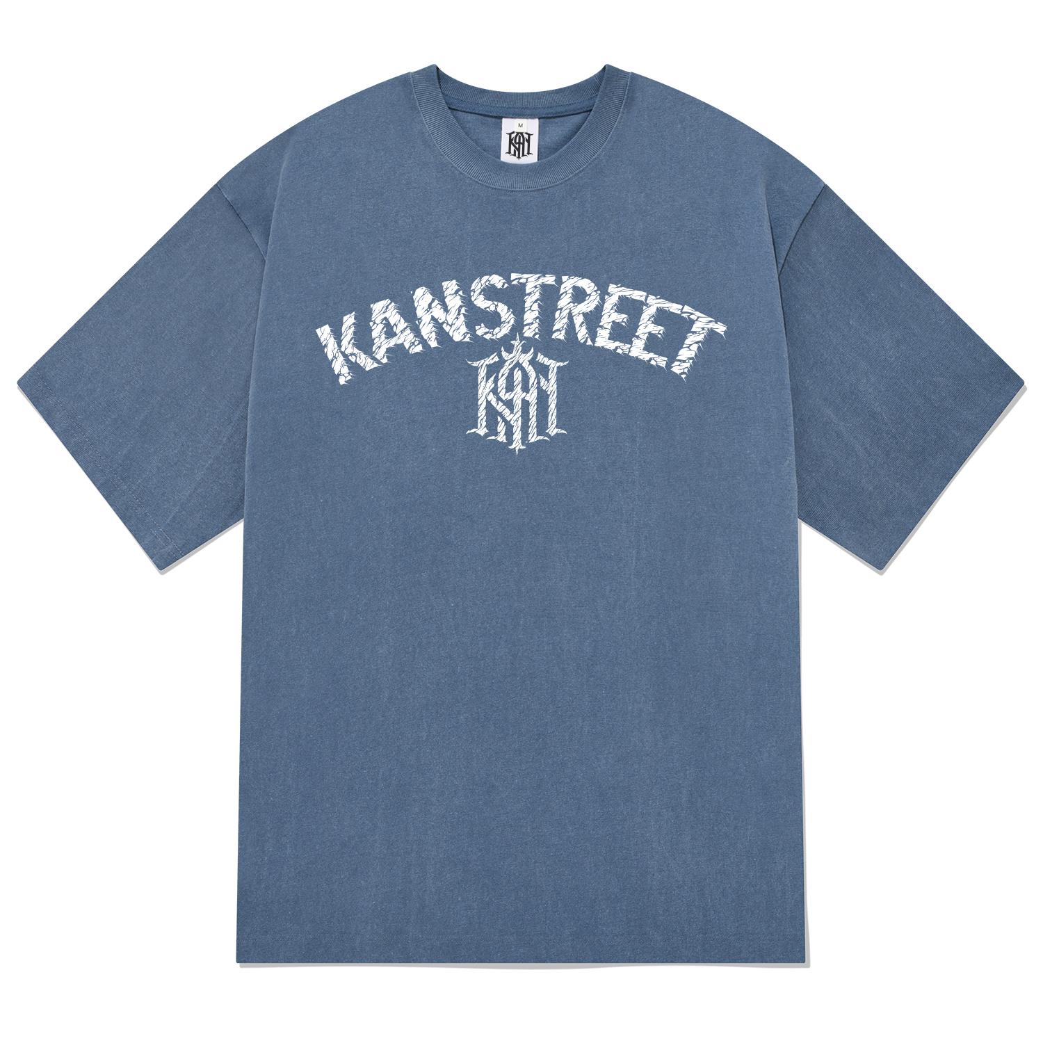 Khan 6312 Ktpn0174 Lettering Old Khan Pigment Short Sleeve T-Shirt - Blue Blue/L
