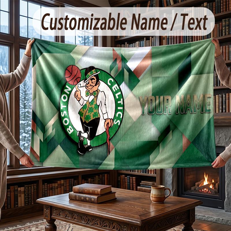 Custom Name Flannel Throw Blanket Celtic FC Pattern Warm Home Decoration