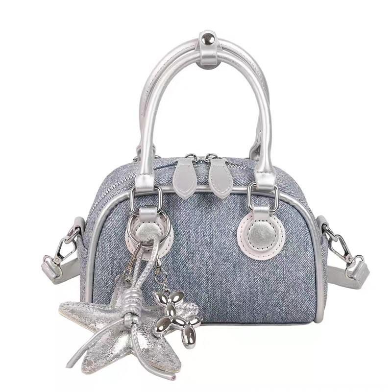 Denim Cloth Bag Women Fashionable Niche Design Cross-body Korean Style Ins Handheld Bowling