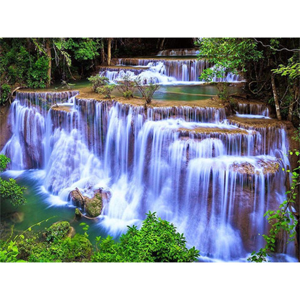 5D Diamond Painting Landscape Waterfall DIY Round Diamond Embroidery Cross Stitch Painting Mosaic Rhinestone Picture Decoration
