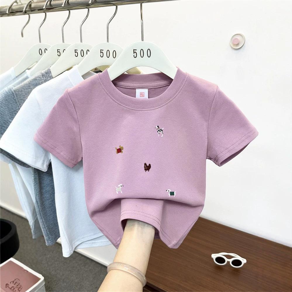 Kids Summer Cotton Cartoon T Shirt Loose Round Neck Short Sleeve Casual Top For Boys And Girls