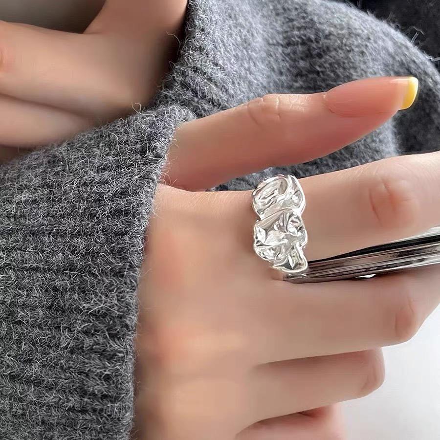 

BF CLUB 925 Sterling Rings for Women Fashion Geometric Handmade Irregular Stone Shape Ring Party Christmas Gift resizable