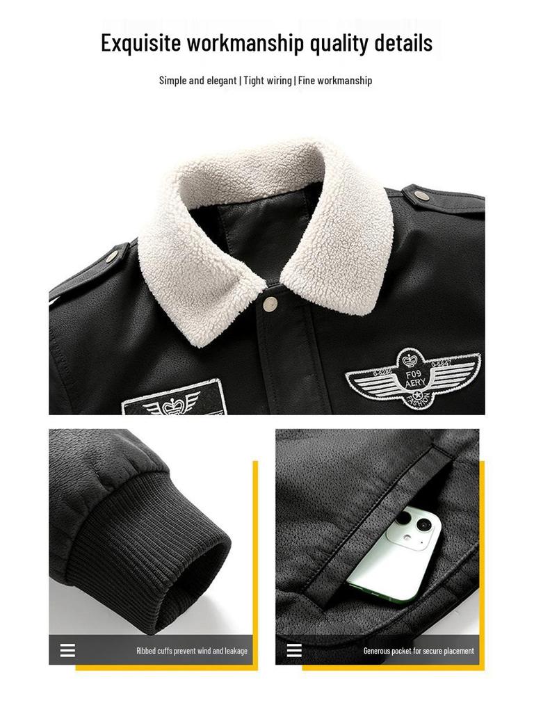 Herren Übergröße Faux-Schweinsleder Pelzkragen Fliegerjacke