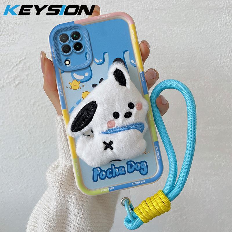 

Милий плюшевий 3D-чохол із мультфільмом KEYSION для Samsung A12 з м’якою силіконовою протиударною задньою кришкою шнурка для Galaxy M12 for Samsung M12