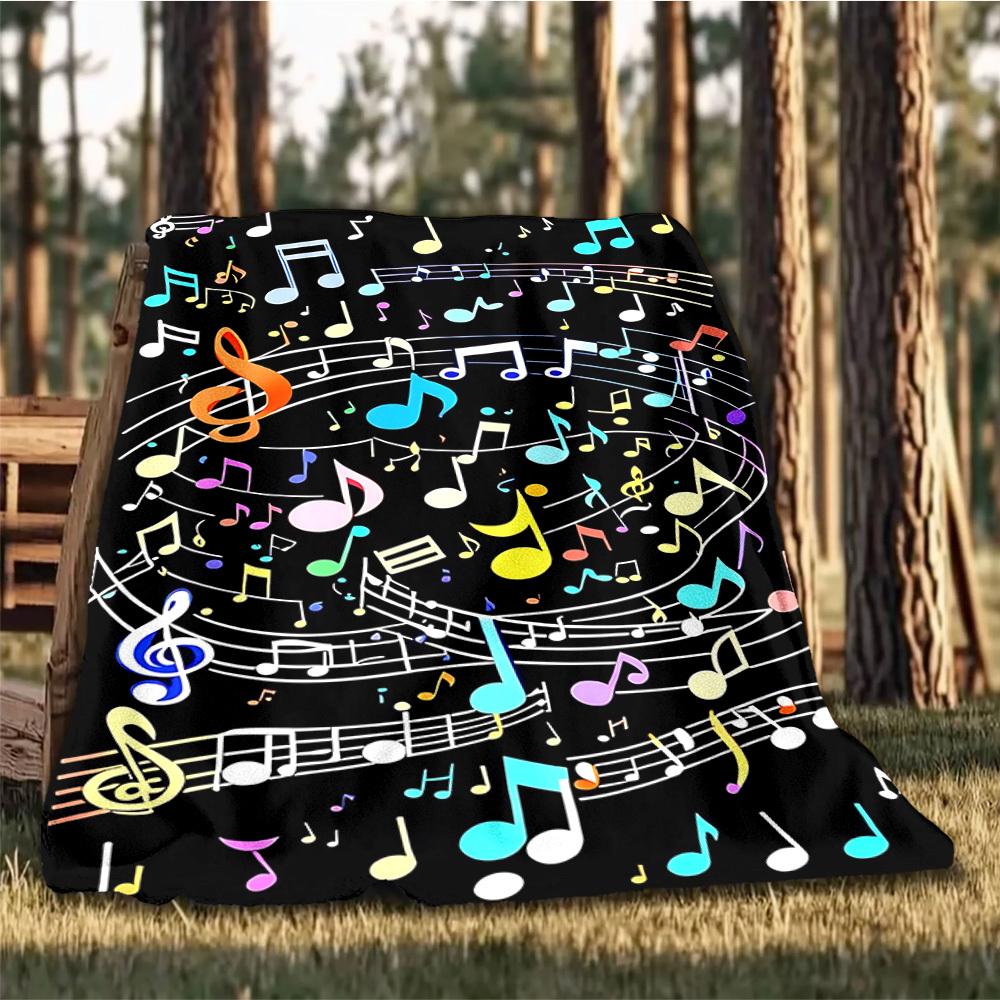1pc Musical Notes, Colorful Symbols Print Outdoor Blanket, Lightweight Polyester,