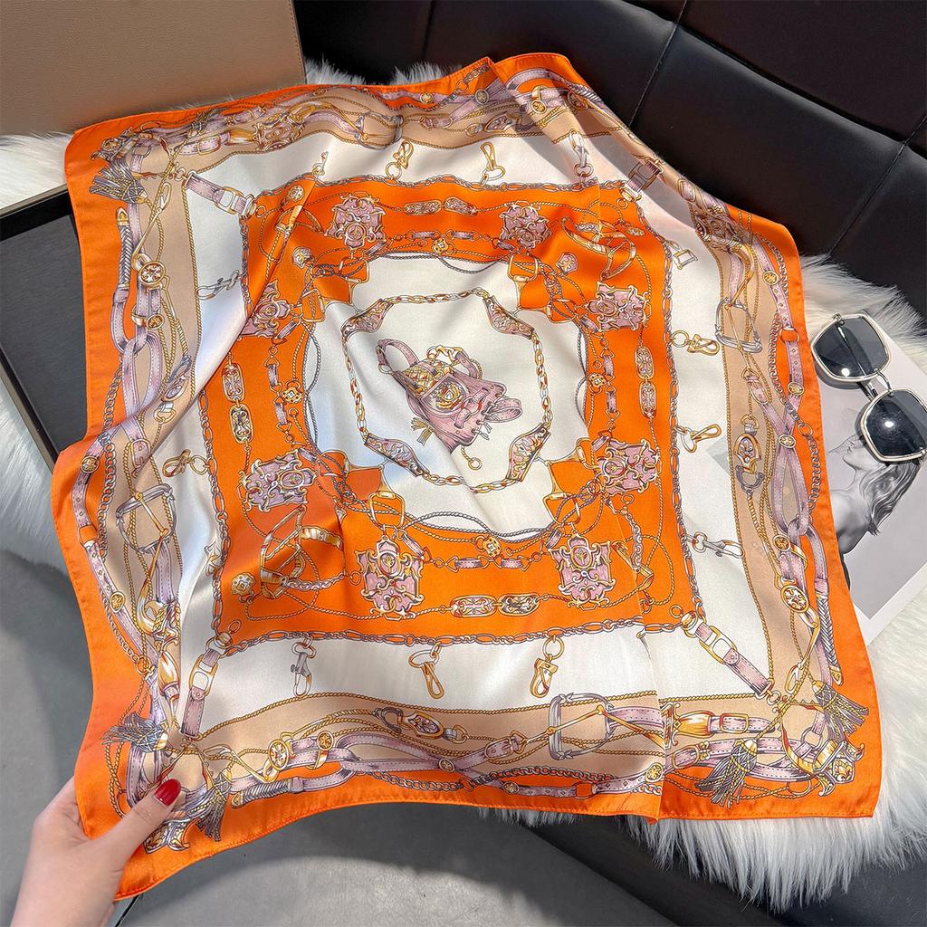 Luxury Butterfly Print 70*70Cm Square Scarf Women Soft Satin Hairband Neckerchief Tie Female Headband Foulard Bag Ribbon Gift
