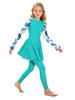 Kids Girls Two Piece Swimsuit Set Long Sleeve Floral Print Short Dress with Pants Rash Guard for Pool Beach Summer Swim