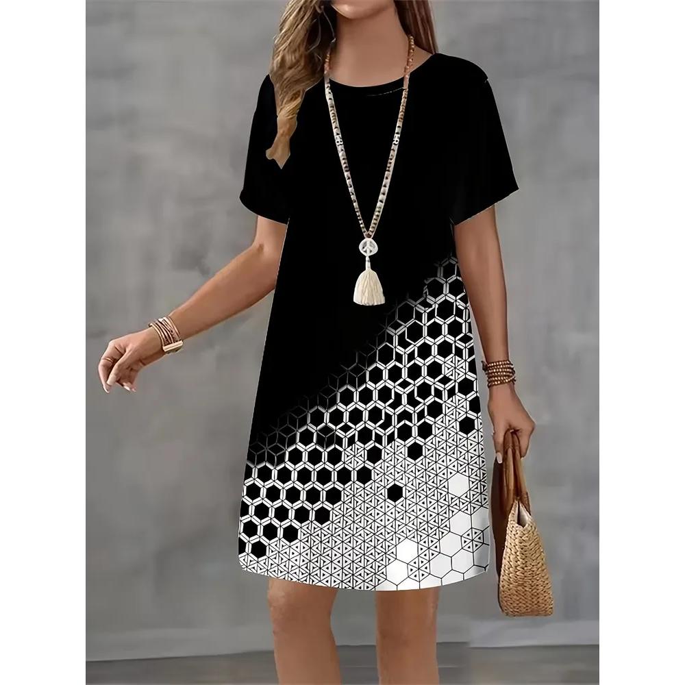 Comfortable Simple Versatile Short-sleeved Dress Fashionable Loose Casual Casual Dresses S