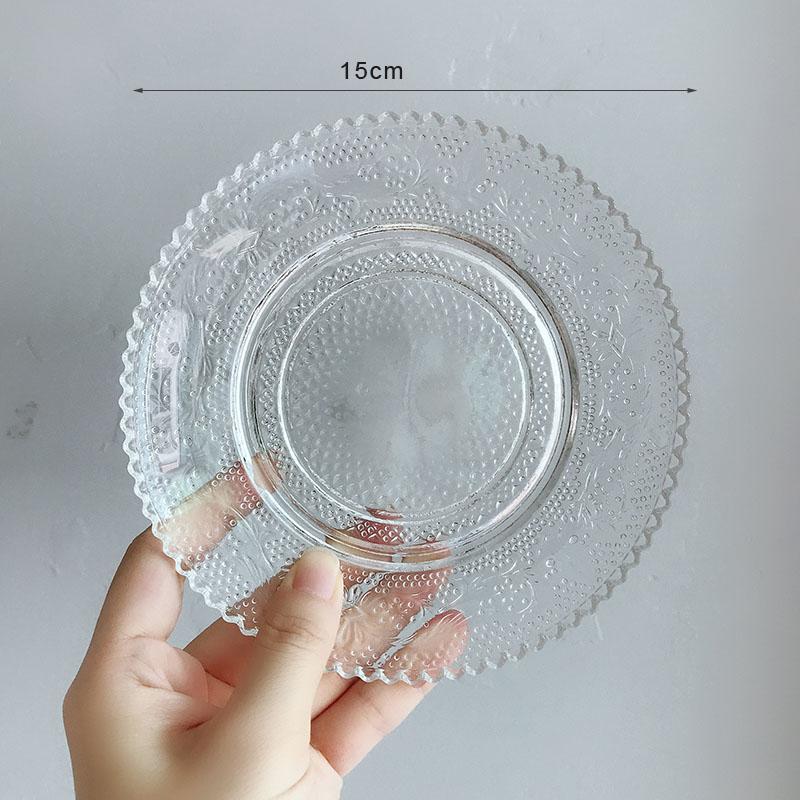 Plateau Glass Simple Transparent Embossed Lead-free Breakfast Plate 6-inch Small Fruit Plate Heat-resistant Kitchen Products