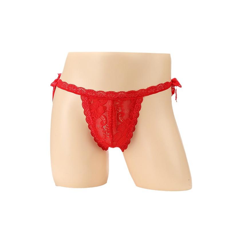 Men's Sexy Panties Lace Bag Bag Bag Egg Trendy Men's Transparent Thong Sexy Low Waist Strap Nightclub Briefs