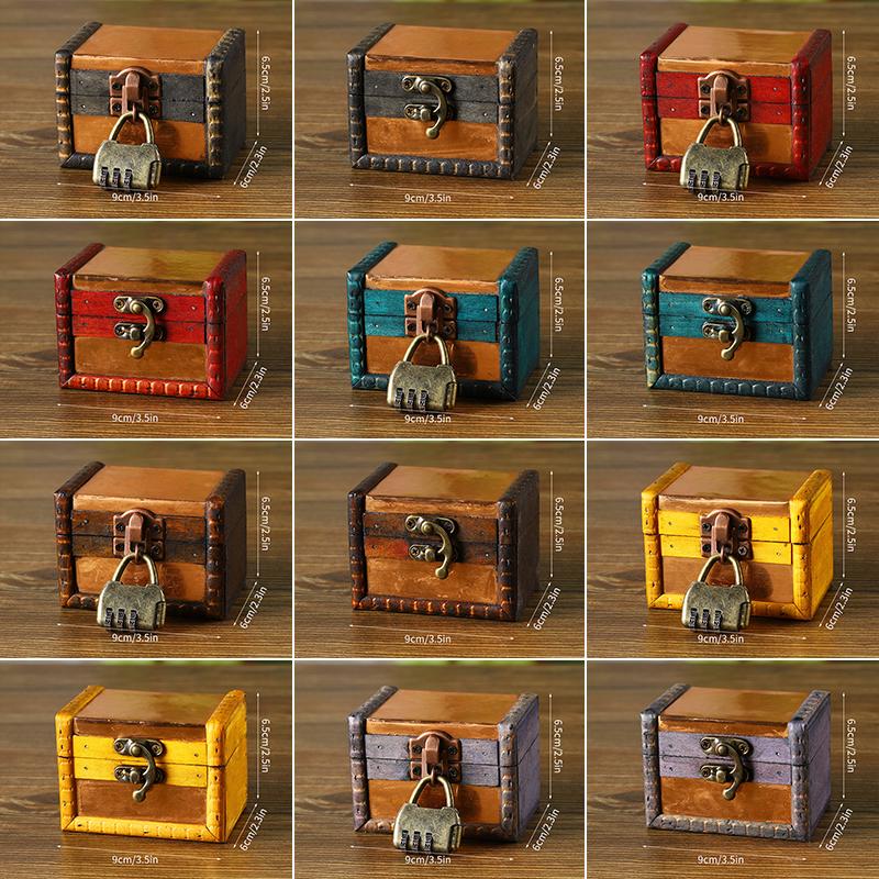 1pc Medieval Retro Jewelry Storage Box Wooden Treasure Jewelry Container Trinket Decor Box Props Pirate Jewelry Display Case