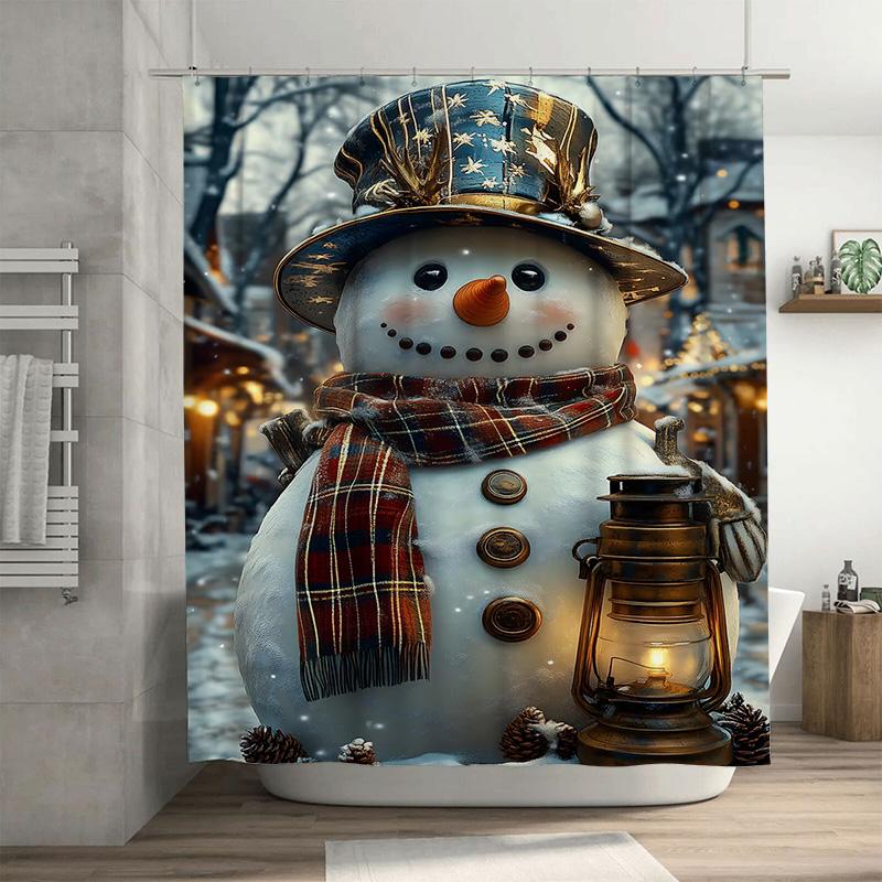 

Tuniu Charming Snowman Winter Holiday Bathroom Shower Curtain Festive Cozy Decor Set W60H190(CM)-1 Pcs