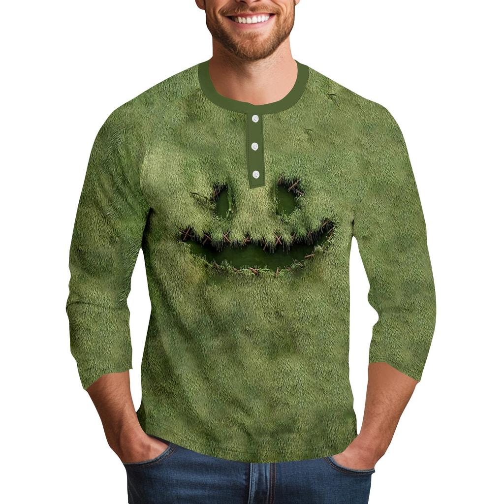 Men's Halloween Printed  Collar Three-Quarter Sleeve