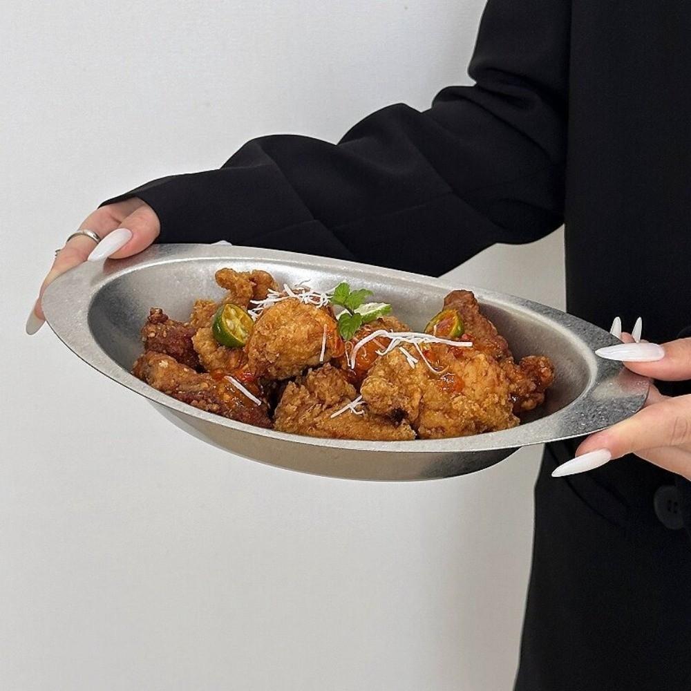 Stainless Steel Western Food Tray Oval Salad Plate Coffee Shop Tableware Outdoor Camping