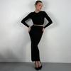 Western Style Women clothes 2025 Autumn and Winter Foreign Trade New round Neck Long sleeve Crop Slim fit Skirt Two-piece Suit