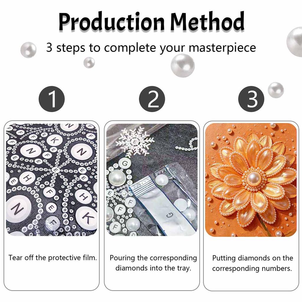 Golden Flower Pearl 5D Pearl Painting Kit with Frame DIY Sparkling Bead Canvas Art Relaxing Craft for Girls Room Decor Creative Hobby Project