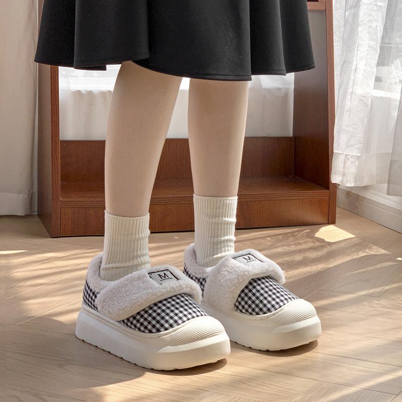 Versatile Fashion Plush Outer Cotton Shoes Autumn and Winter New Thickened Home Warm Velcro Bag and Cotton Slippers