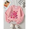 European sizes Girls' Crewneck Sweatshirt - Pink Flowers & Green Leaves Pattern, Soft Comfy Sportswear for Children & Teens