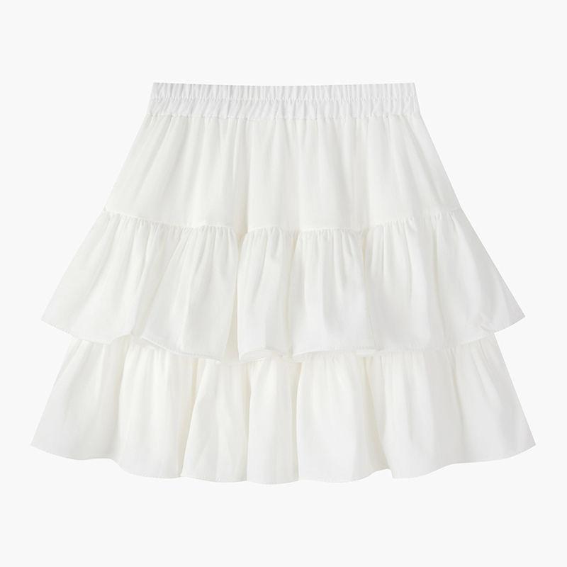 Summer Kawaii White Ruflles Skirt Women Fashion Slim Fit Chiffon Mini Skirts Giris Y2k All Match Elastic High Waist Black Skirt