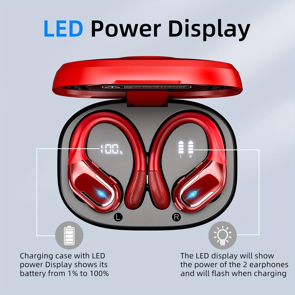 Nuevos Auriculares Inalámbricos Deportivos para Correr con Ganchos para las Orejas, Auriculares con Sonido de Graves HiFi, Pantalla LED Dual, Auriculares con Cancelación de Ruido, Micrófono Incorporado