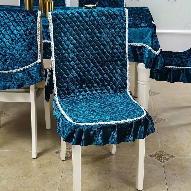 Toalha de mesa de renda chenille, capa de almofada para cadeira de jantar, estilo europeu, leve, luxuosa, capa de mesa para casa, capa de cadeira de spandex, decoração de casamento
