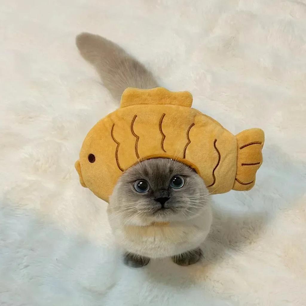 Funny Cat Cap Bear Plush Head Cover Cute Cat Dog Woven Warm Headdress Pet Hats Kitten Puppy Cosplay Costume Accessories