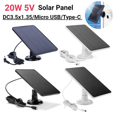 Support Mural 20W 5V Micro USB+Type-C DC3.5x1.35 Panneau Solaire avec Câble de Chargement de 9.8FT pour Caméra Ring Stick Up&Spotlight