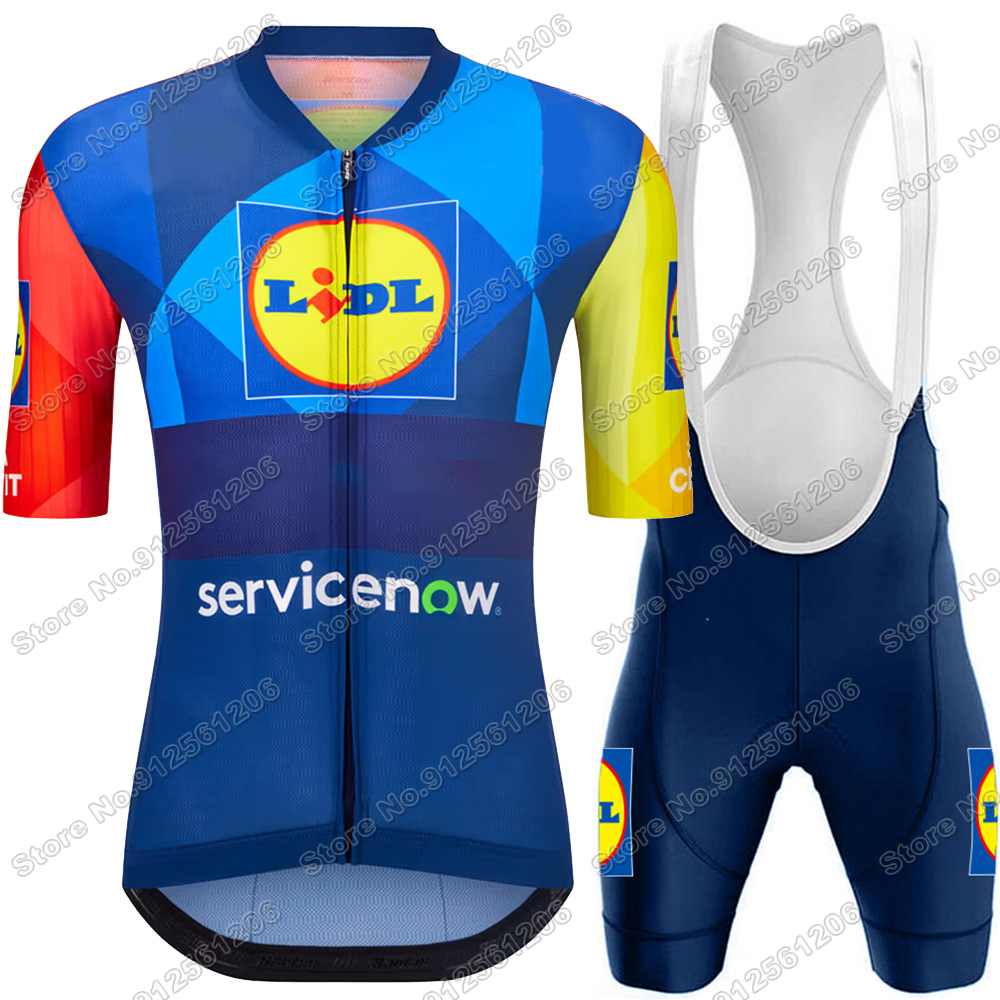Tým Lidl Cyklistický dres Set Mistr světa Cyklistické oblečení Pánské Krátký rukáv Sestava Silniční kolo Dres Oblek Cyklistické kraťasy s laclem