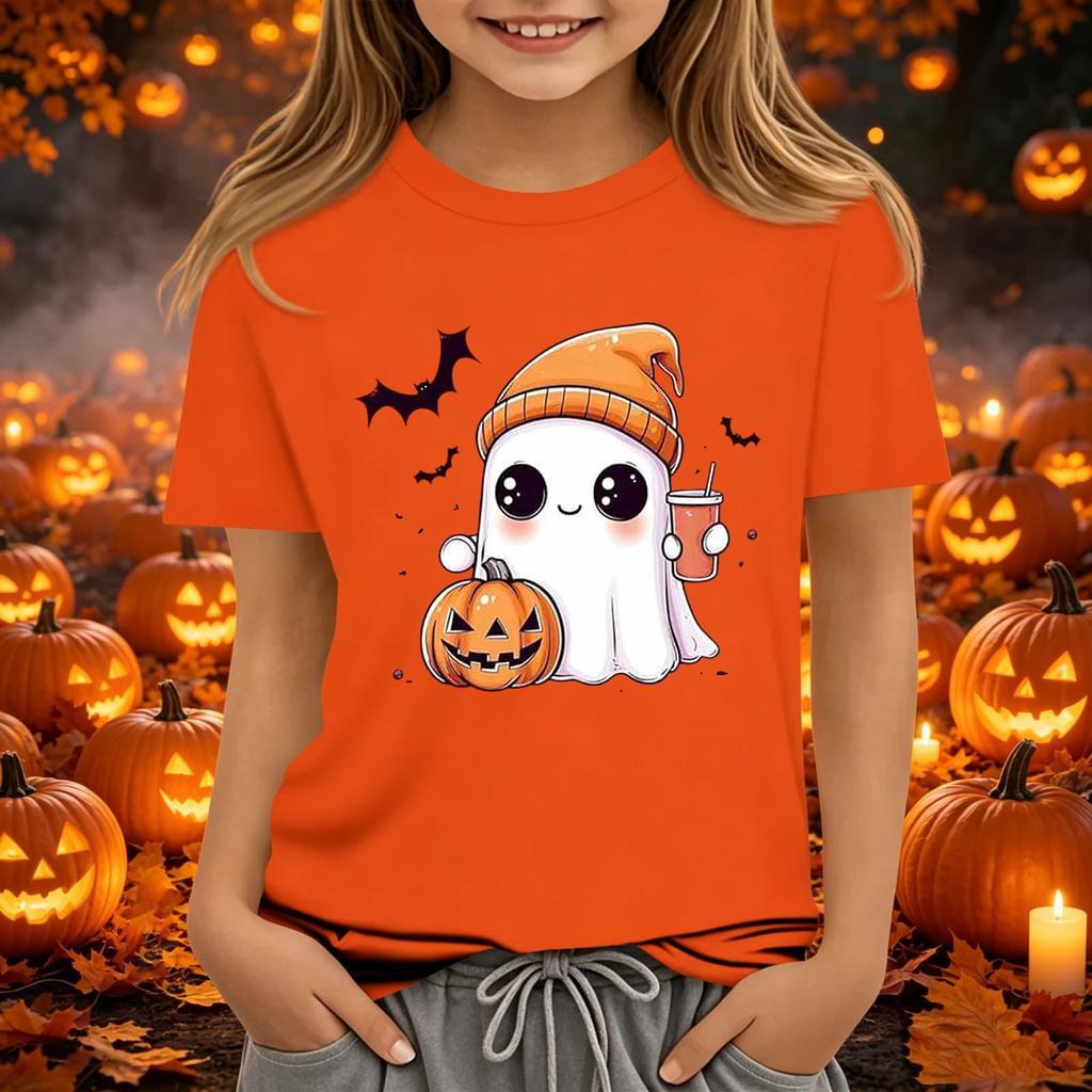 Kids Halloween Printed Round Neck Short Sleeve T-Shirt Casual Loose Fit