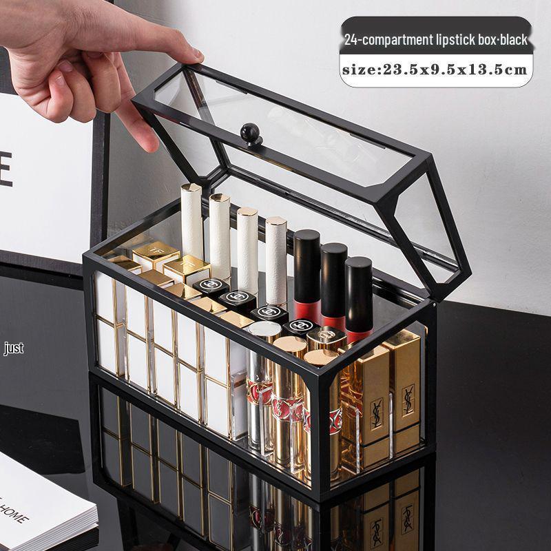 

Высококлассная пыленепроницаемая стеклянная подставка для хранения помад с крышкой, многослойная конструкция, большая вместимость для помад и блесков для губ
