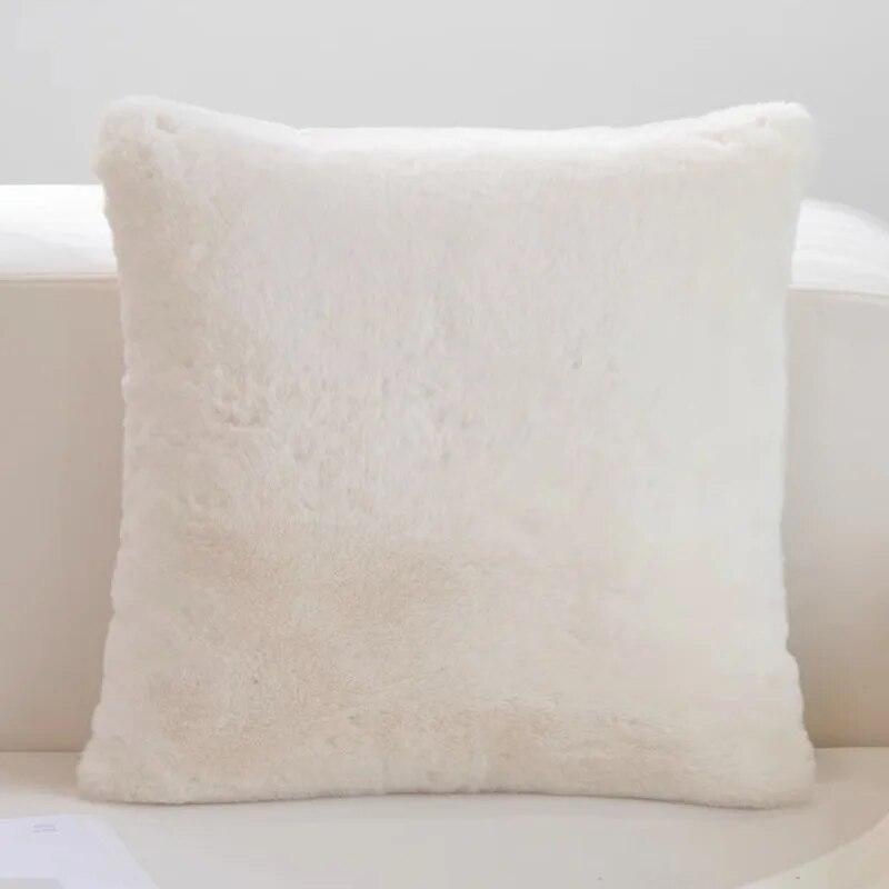

Ультрамягкий чехол для подушки из искусственного меха кролика, роскошный теплый плюшевый декоративный чехол для подушки для дивана, спальни, гостиной 450mm * 450mm бежевый