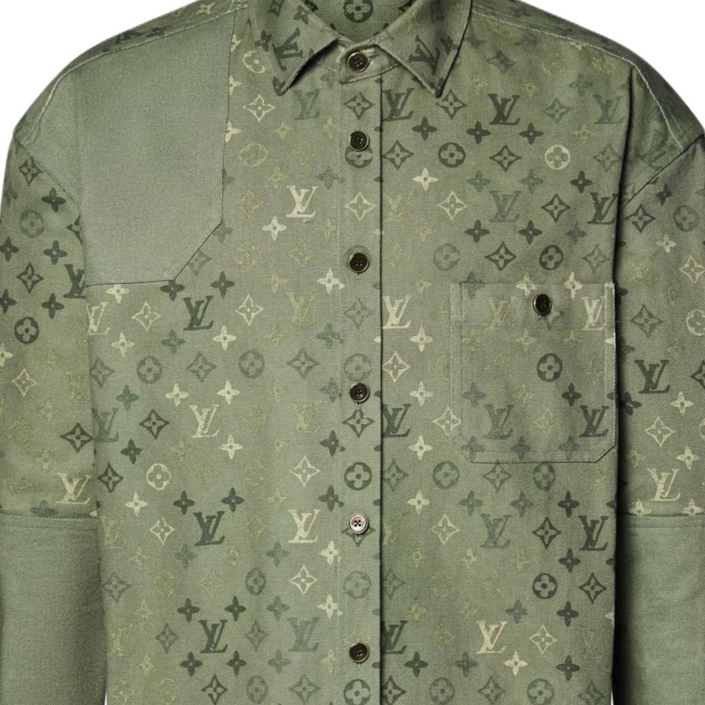 Louis Vuitton Shirts Men's Green Pointed Collar Moderate 1AJC48