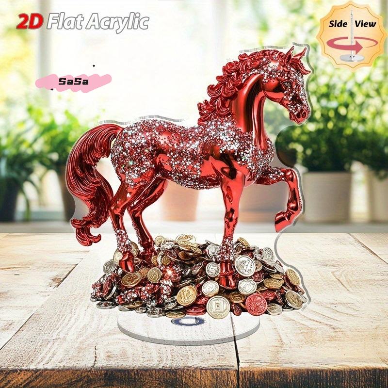 S-1Pc 2D Acrylic Ornament 2026 Year Of The Horse Desktop Decorate Miniature Statue Pony Festival Decor Home Office New Year Gift