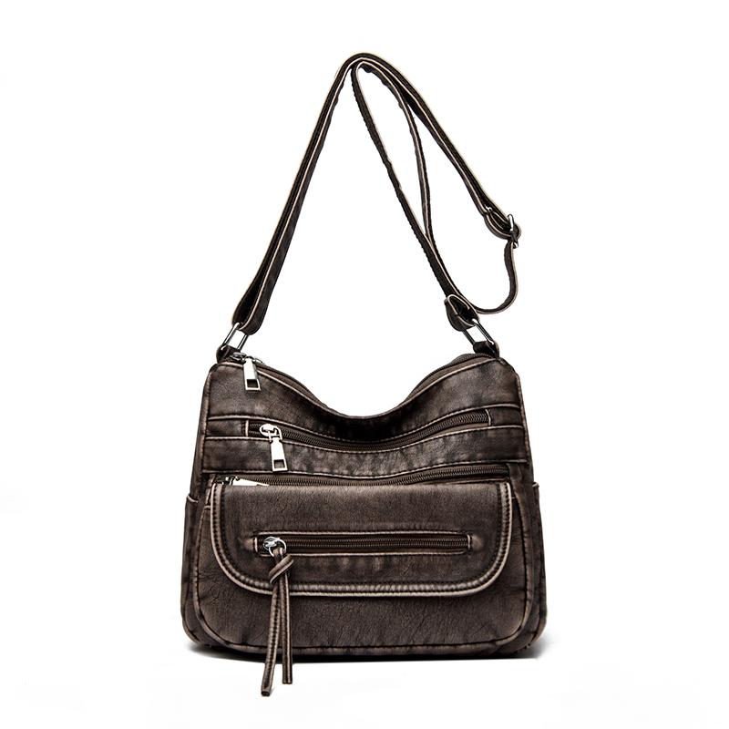 Large Capacity Shoulder Bag Women's Multi-Layer Lightweight Soft Leather Crossbody Bag