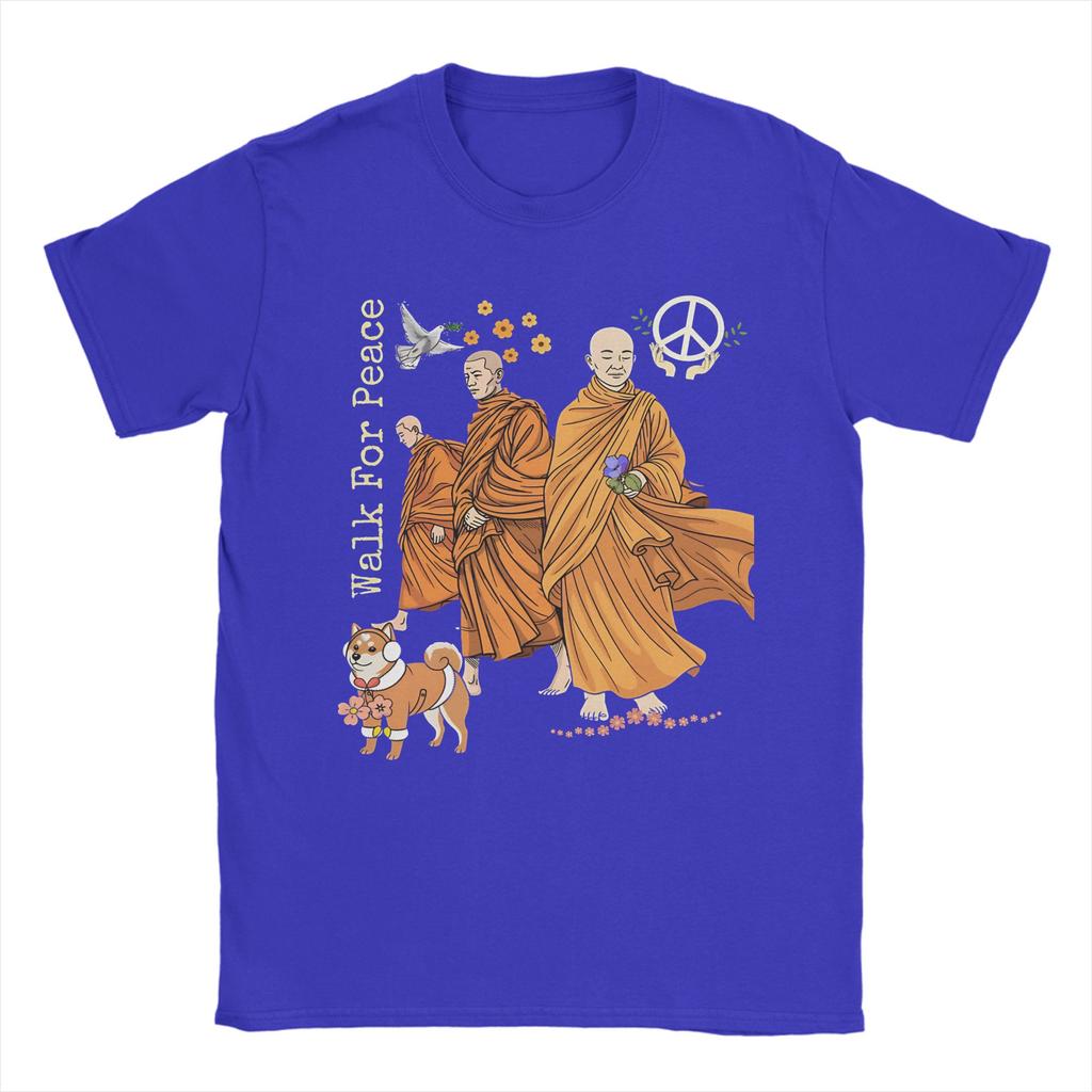 Walk For Peace Monks Aloka Dog T Shirt Unisex Women Cotton Funny TShirts Crewneck Tee Shirt Short Sleeve Tops Gift Idea