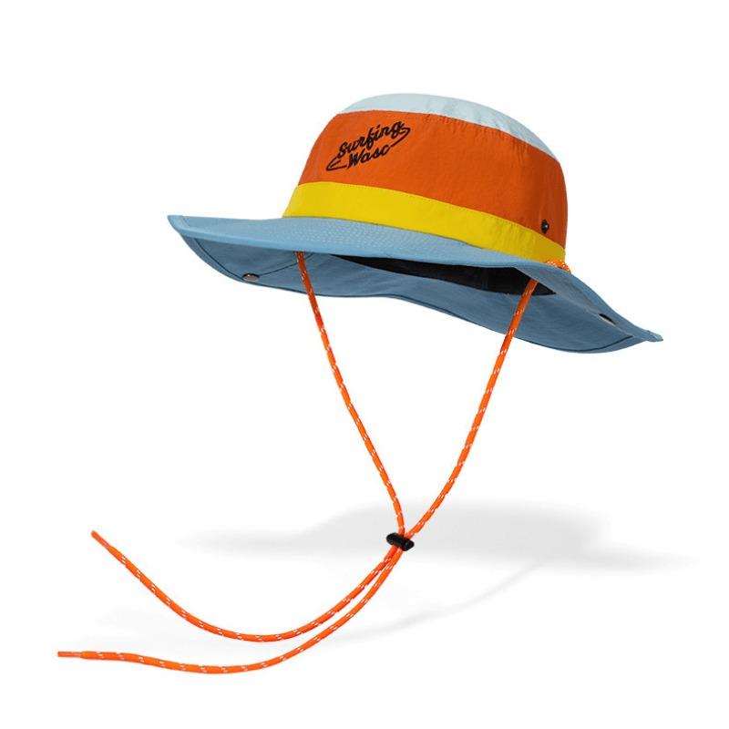

1pc Waterproof Shaded Bucket Hat - Colour-block Design, Embroidered Logo, Adjustable Fit & Detachable Windrope for Outdoor One Size оранжевый