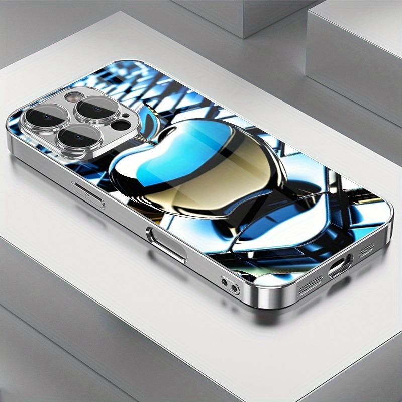 Luxury Gradient Texture For Apple Print Glass Electroplated Silver Phone Case For Samsung Galaxy S25 S24 S23 Ultra Plus FE Cover