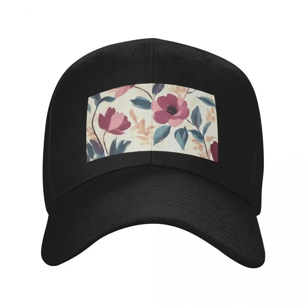 Cottagecore vintage floral roses pattern deep rose and beige colorful painting Baseball Cap Hood Rave Hip Hop GirlS Hats Unisexs