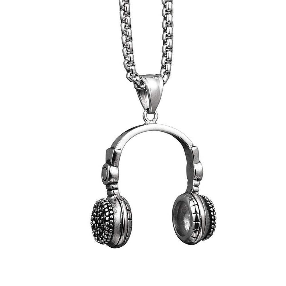 Punk Hip Hop DJ Music Headphone Pendant Necklace Long Chain For Men Women Punk Rock Headset Necklace Male Jewelry Gift