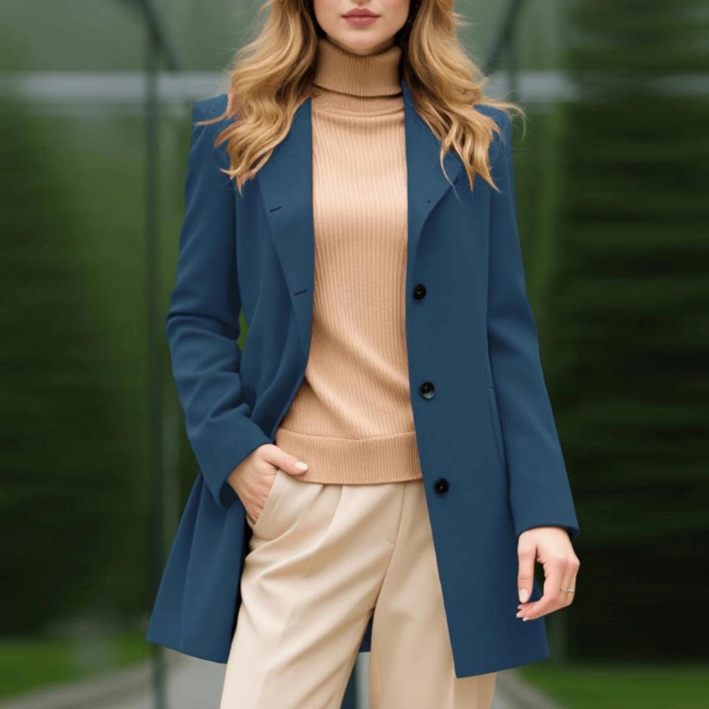 Casacos Para Mulheres Elegante Casaco de Lã de Comprimento Médio com Botão Simples Outwear Sobretudo de Manga Comprida