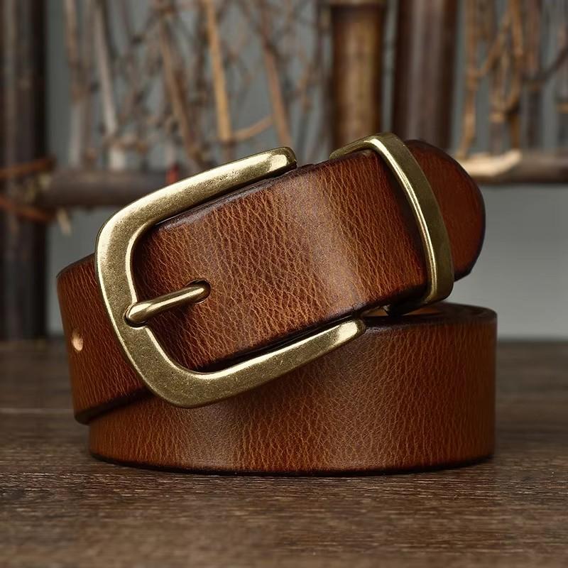 

3.8CM Genuine Leather Belt for Men High Quality Copper Buckle Jeans Cowskin Casual Belts Cowboy Waistband Male Fashion Designer 125cm хакі